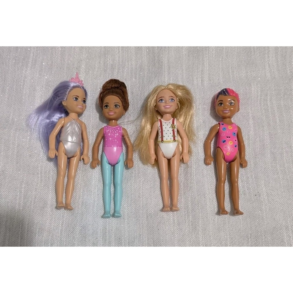 Lot Of 4 Barbie Chelsea Dolls In Swimwear‎ Outfits Various Hair Colors